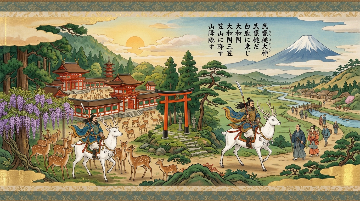 白鹿に乗ってやってきた神